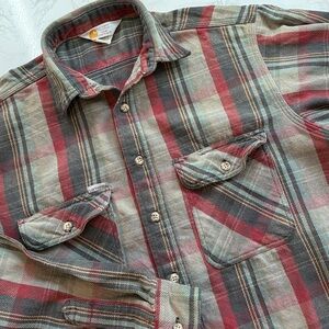 Carhartt Rugged Outdoor Wear Plaid Flannel Shirt Heavyweight Cotton Size L